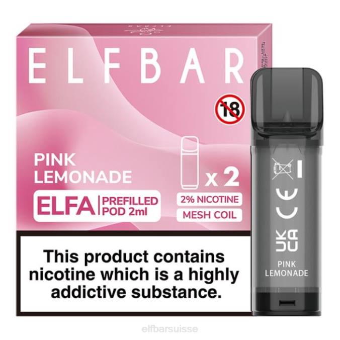 elfbar elfa dosette préremplie - 2 ml - 20 mg (paquet de 2) FN40111 limonade rose