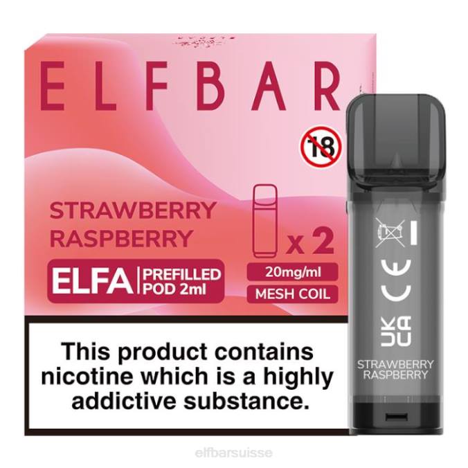 elfbar elfa dosette préremplie - 2 ml - 20 mg (paquet de 2) FN40112 fraise framboise