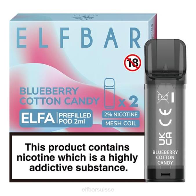 elfbar elfa dosette préremplie - 2 ml - 20 mg (paquet de 2) FN40124 barbe à papa aux bleuets