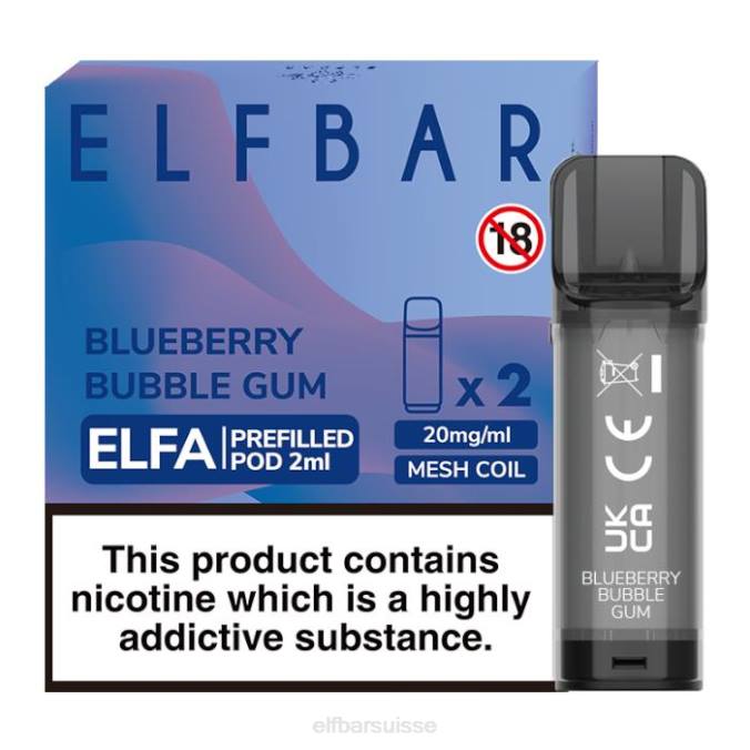 elfbar elfa dosette préremplie - 2 ml - 20 mg (paquet de 2) FN40126 bubble-gum aux myrtilles