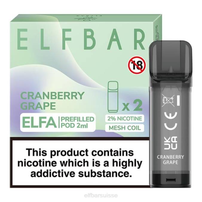 elfbar elfa dosette préremplie - 2 ml - 20 mg (paquet de 2) FN40127 raisin de canneberge