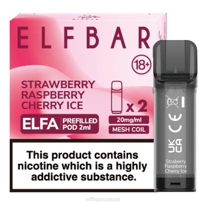 elfbar elfa dosette préremplie - 2 ml - 20 mg (paquet de 2) FN40129 glace à la fraise, à la framboise et à la cerise