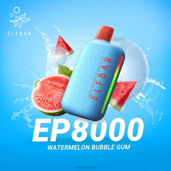 ELFBAR vape jetable nouvelles bouffées ep8000 bubble-gum à la pastèque H26866