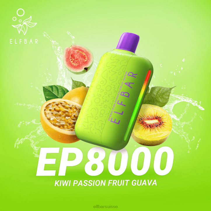 ELFBAR vape jetable nouvelles bouffées ep8000 kiwi fruit de la passion goyave H26860